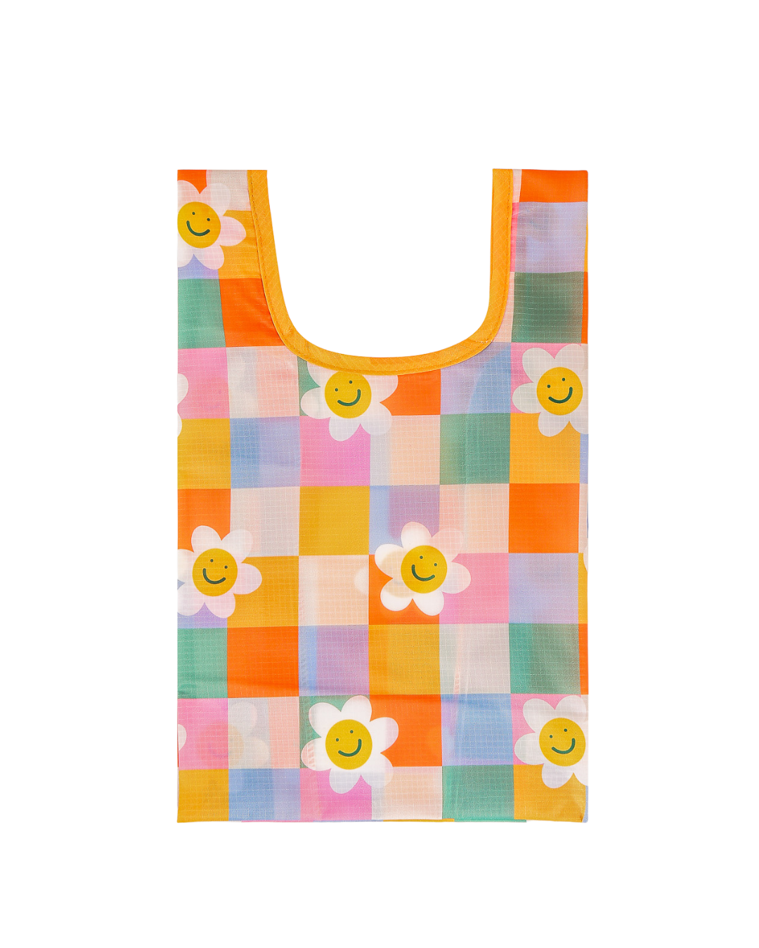 Checkered Flower Plushie Reusable Nylon Bag