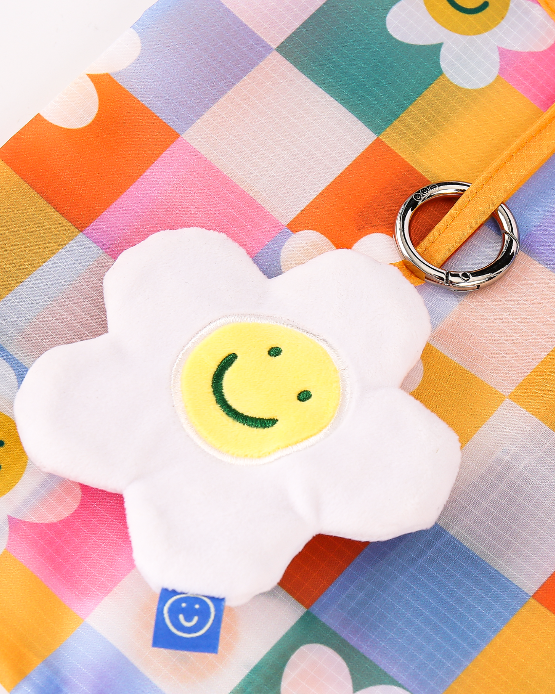 Checkered Flower Plushie Reusable Nylon Bag