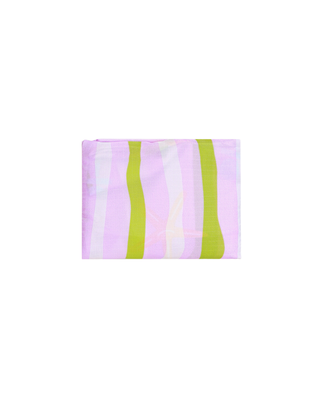Rectangular inner pouch with purple and green striped pattern on a white background