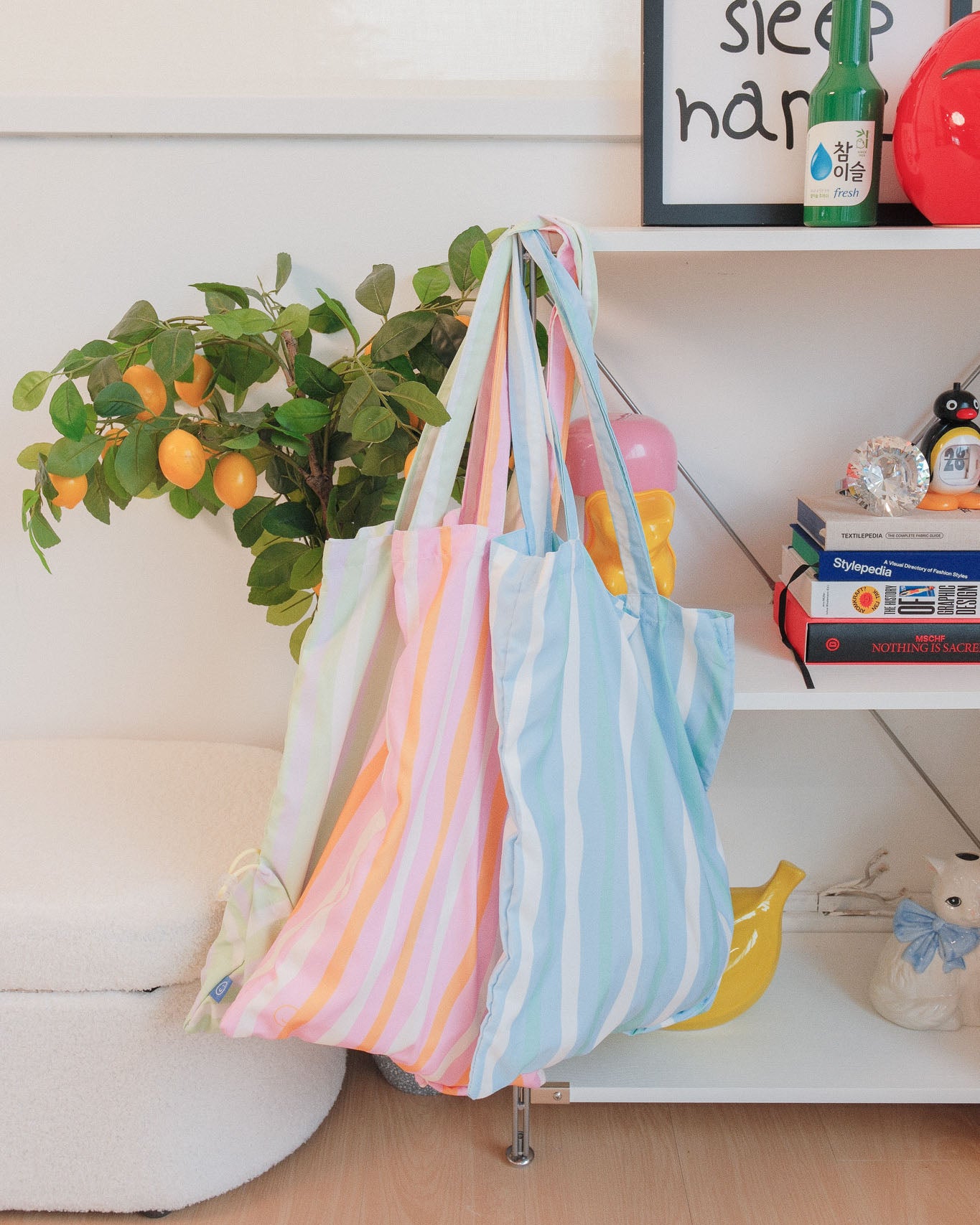 Pink Striped Cornerstash Tote Bag
