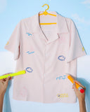 Good Times Embroidery Short Sleeve Shirt in Nude Pink