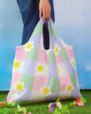 Pastel Checkered Flower Reusable Nylon Bag