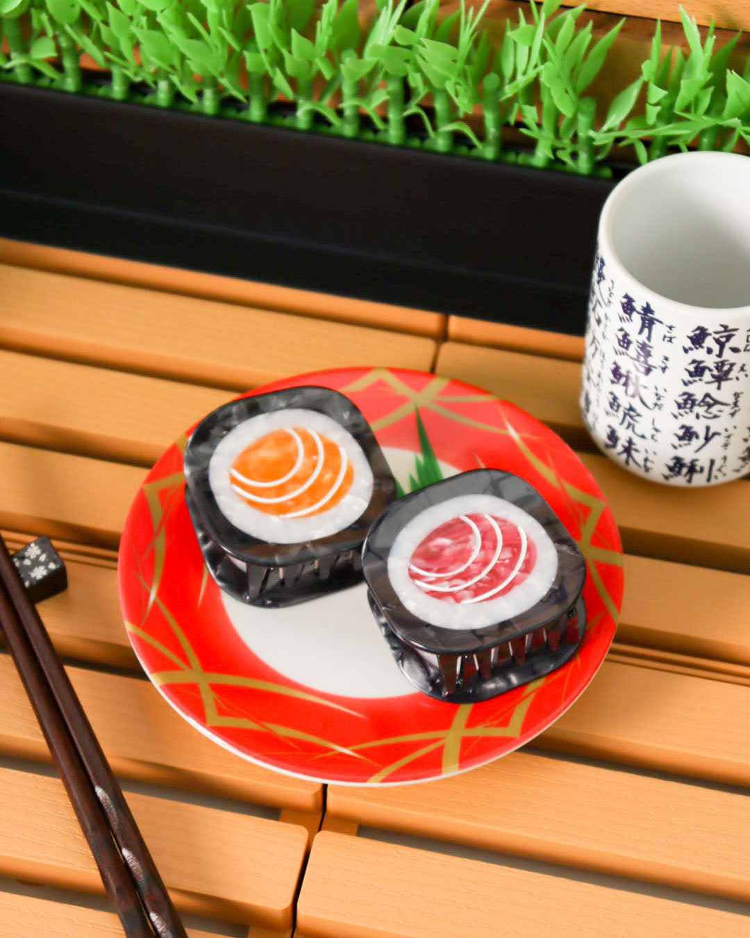Maki Sushi Hair Claw Clip Duo - Salmon & Tuna