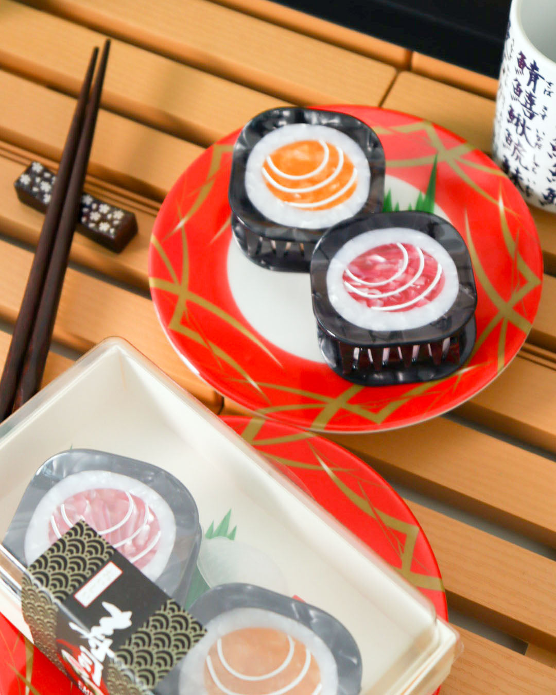 Maki Sushi Hair Claw Clip Duo - Salmon & Tuna