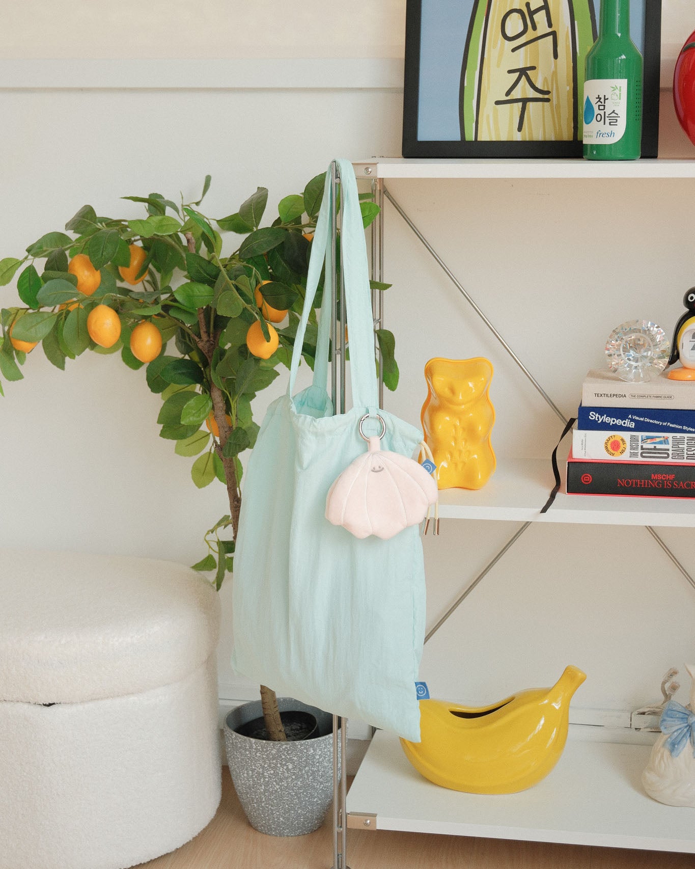 seashell inner bag hanging on the table top