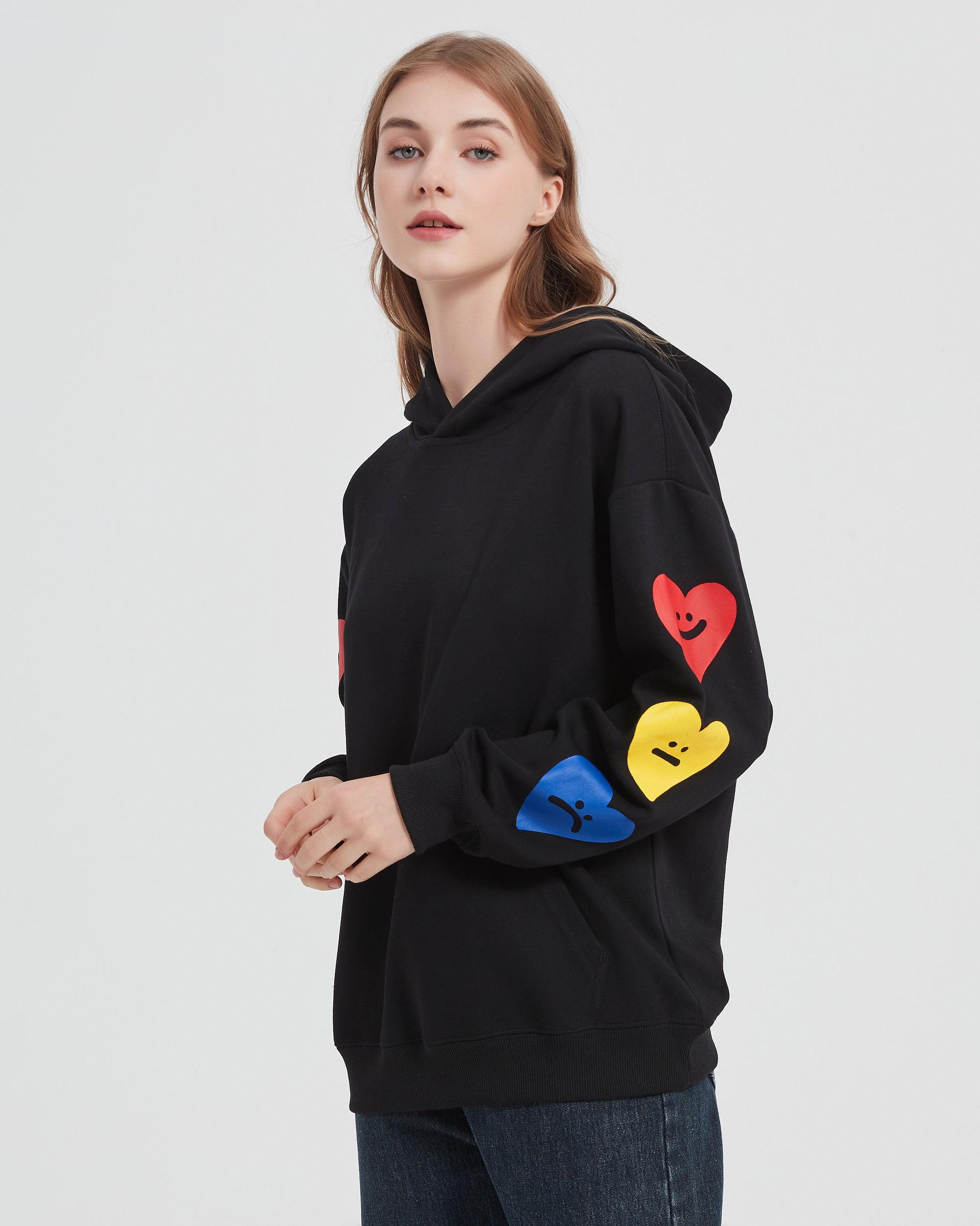 I Wear My Heart On my Sleeve Oversized Hoodie in Black