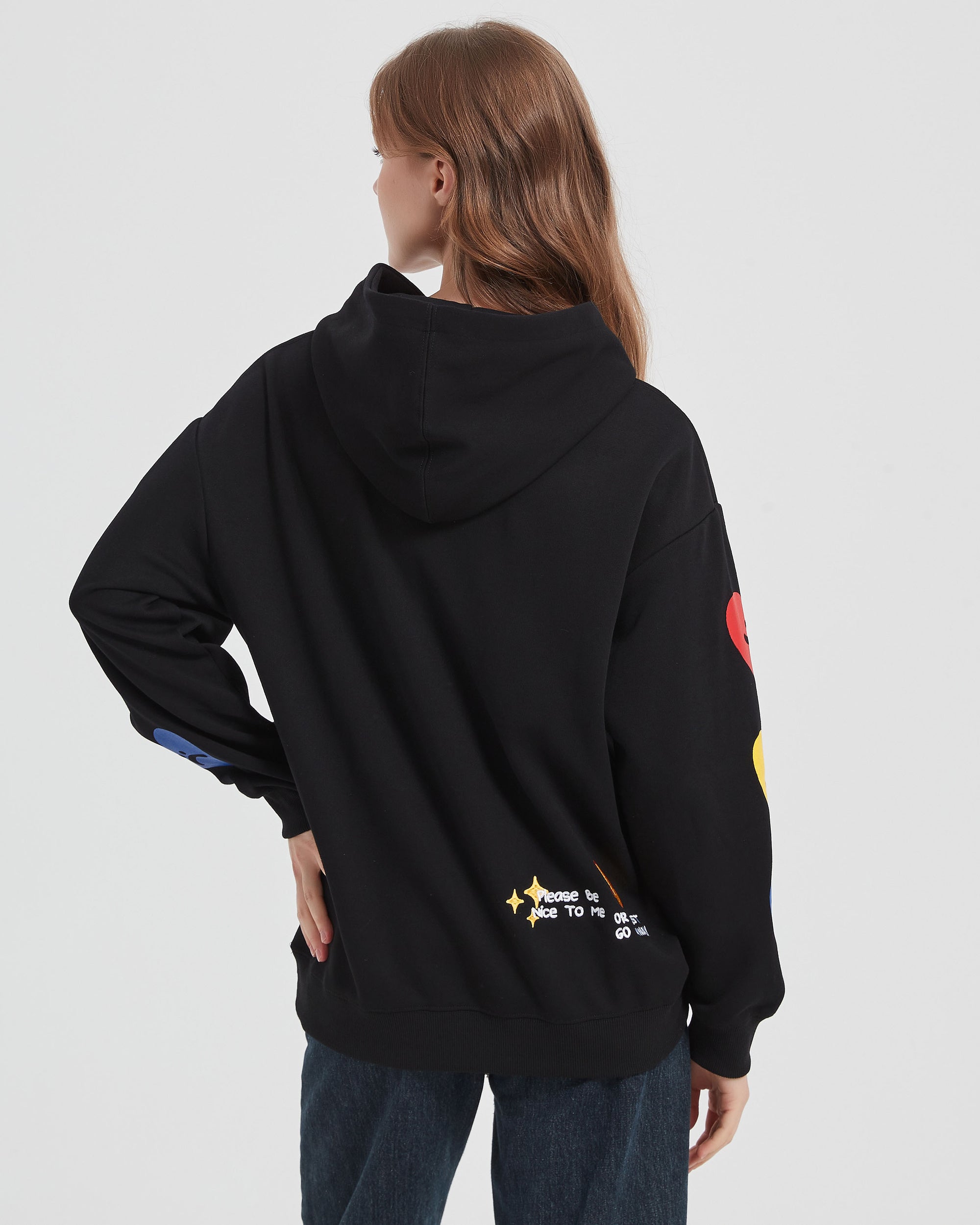 I Wear My Heart On my Sleeve Oversized Hoodie in Black