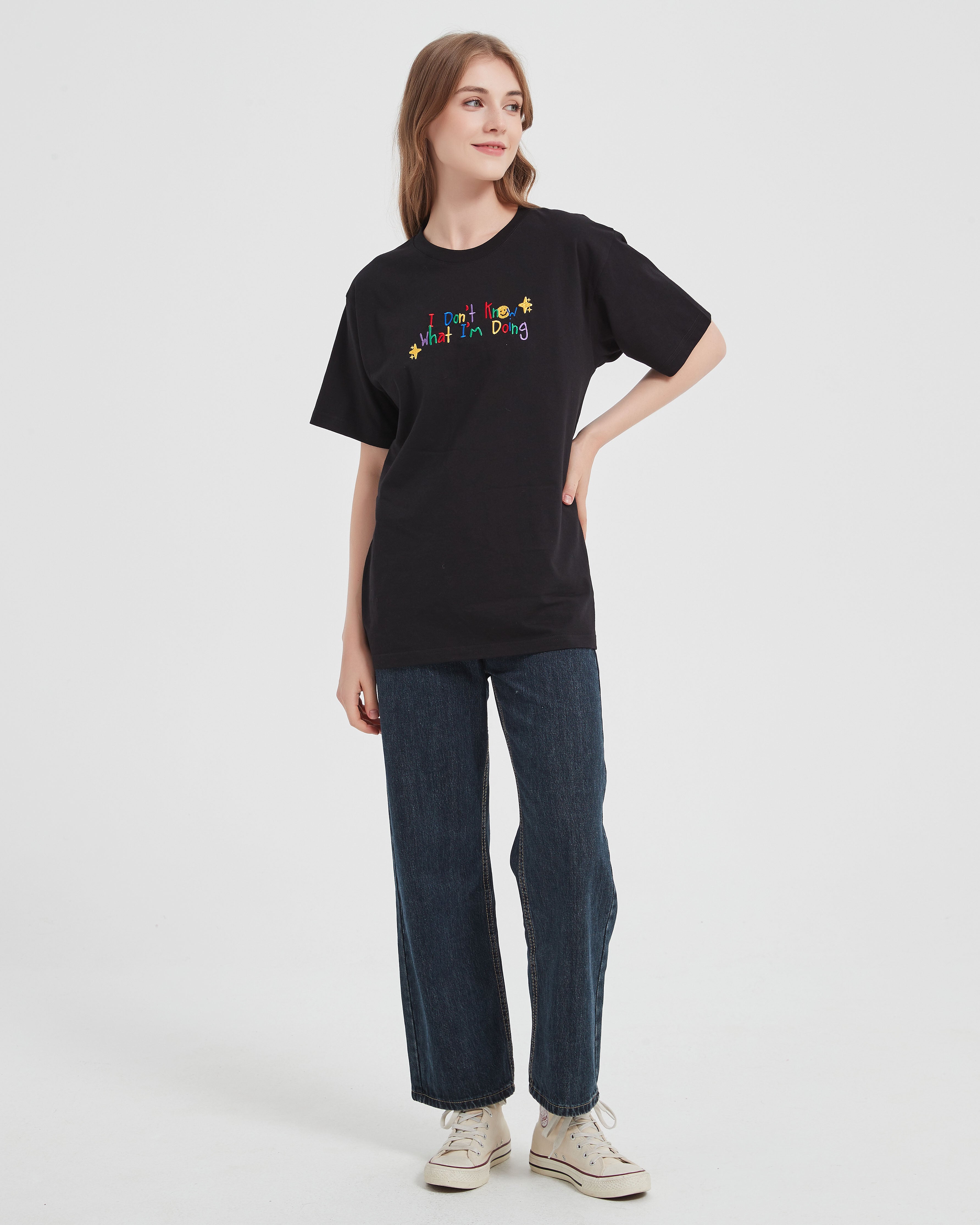 IDK Embroidery Oversized Tee In Black