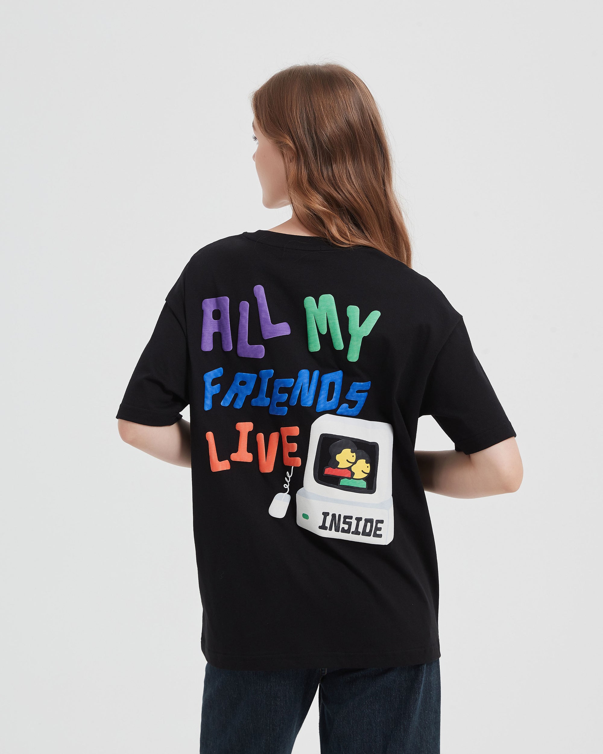 All My Friends Live Inside Oversized Tee In Black