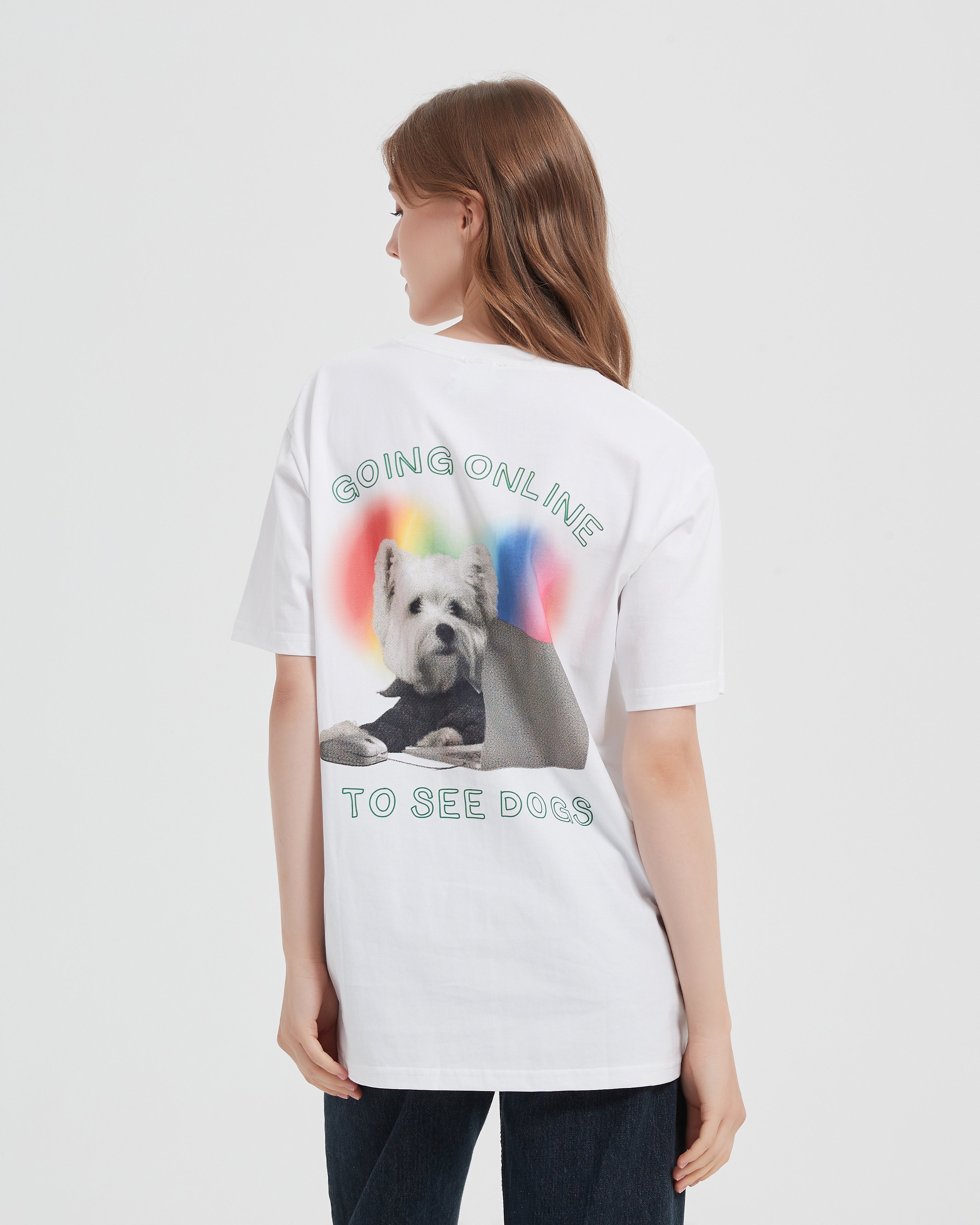 Going Online To See Dogs Oversized Tee in White