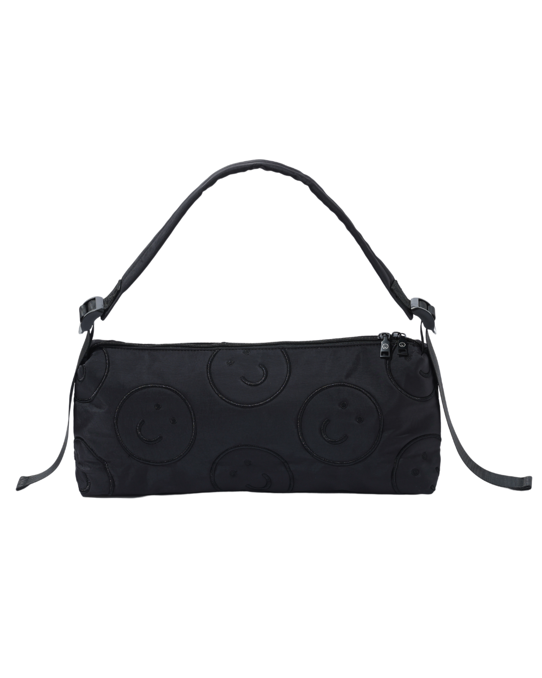 Signature Smile Embroidery Bolster Bag in Black