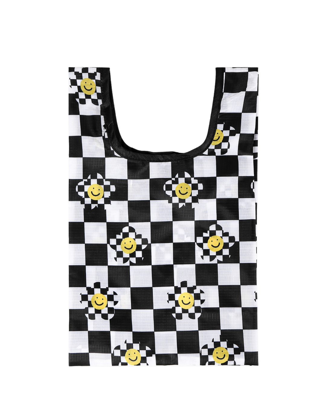 Black Checkered Flower Plushie Reusable Nylon Bag