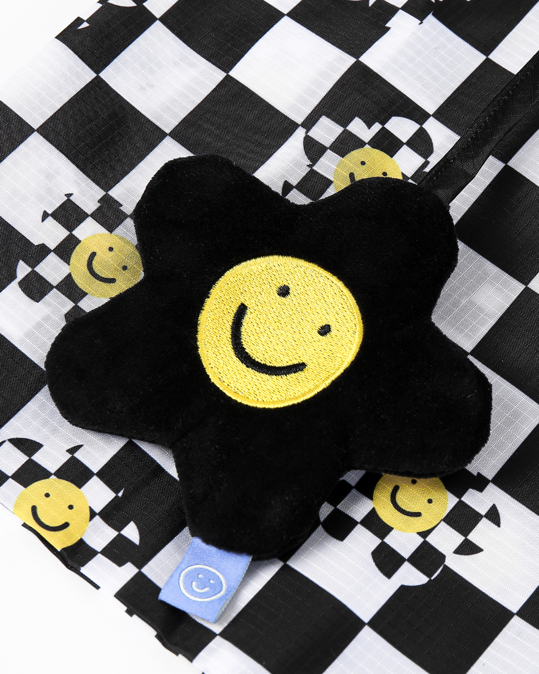 Black Checkered Flower Plushie Reusable Nylon Bag