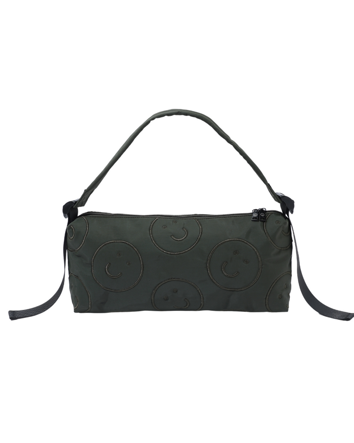 Signature Smile Embroidery Bolster Bag in Olive