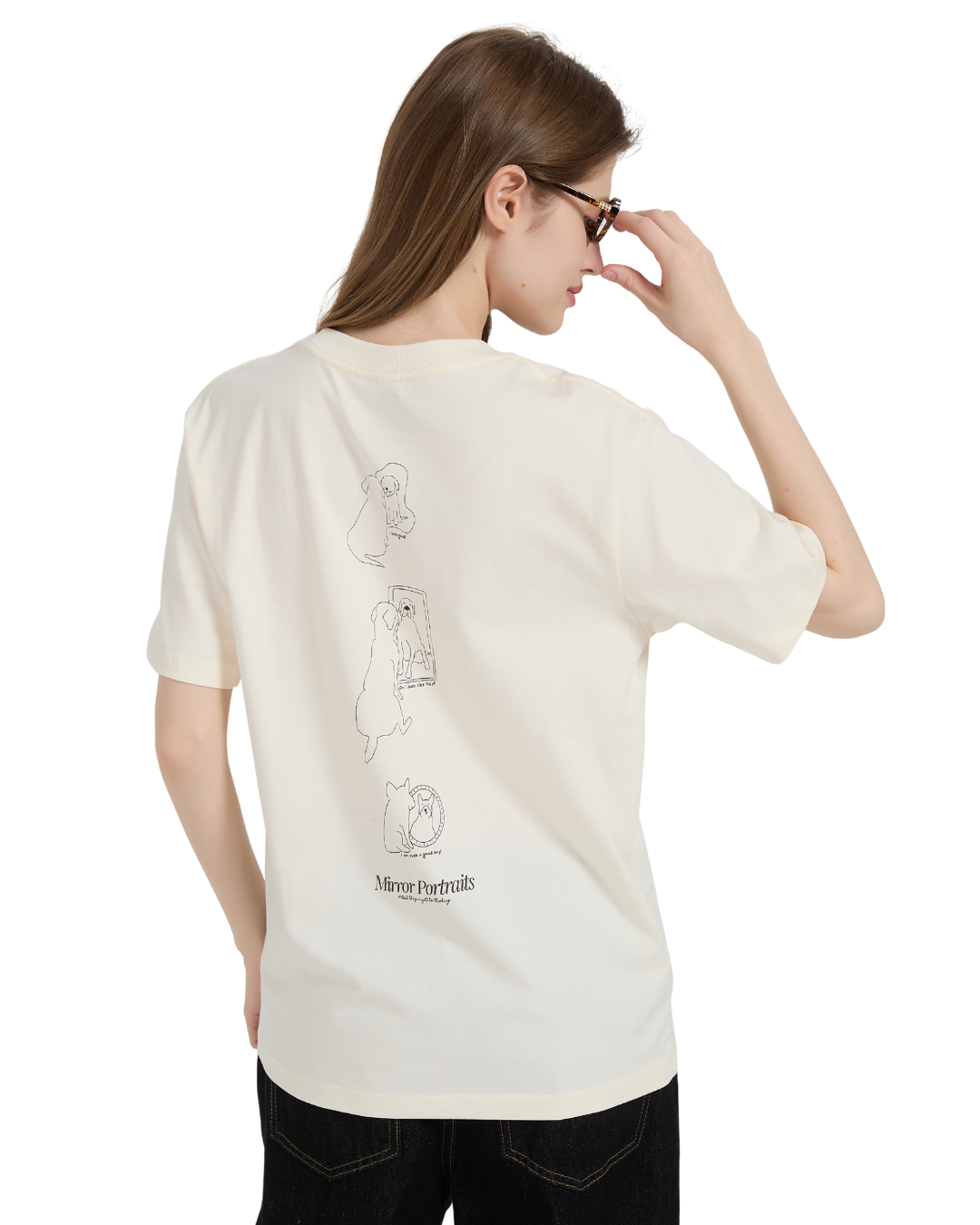 Dogs Mirror Portraits Cooling Oversized Tee in Cream
