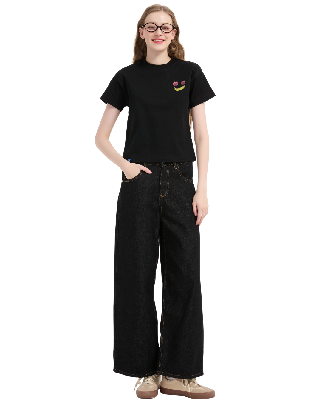 Fruity Portrait Baby Tee in Black