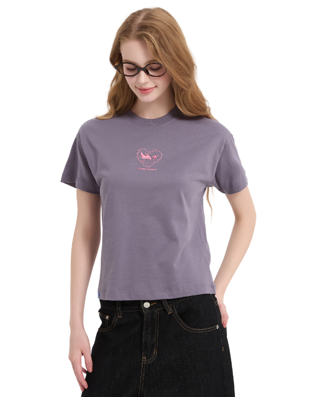 Heart-banero Baby Tee in Dusty Purple
