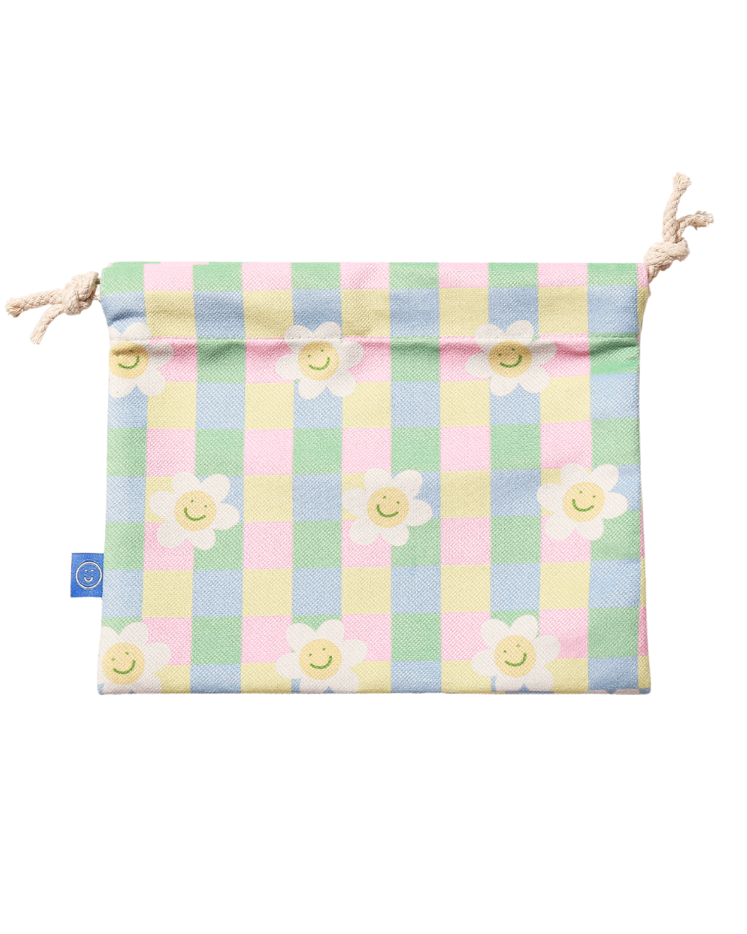 Light Checkered Flower Drawstring Pouch