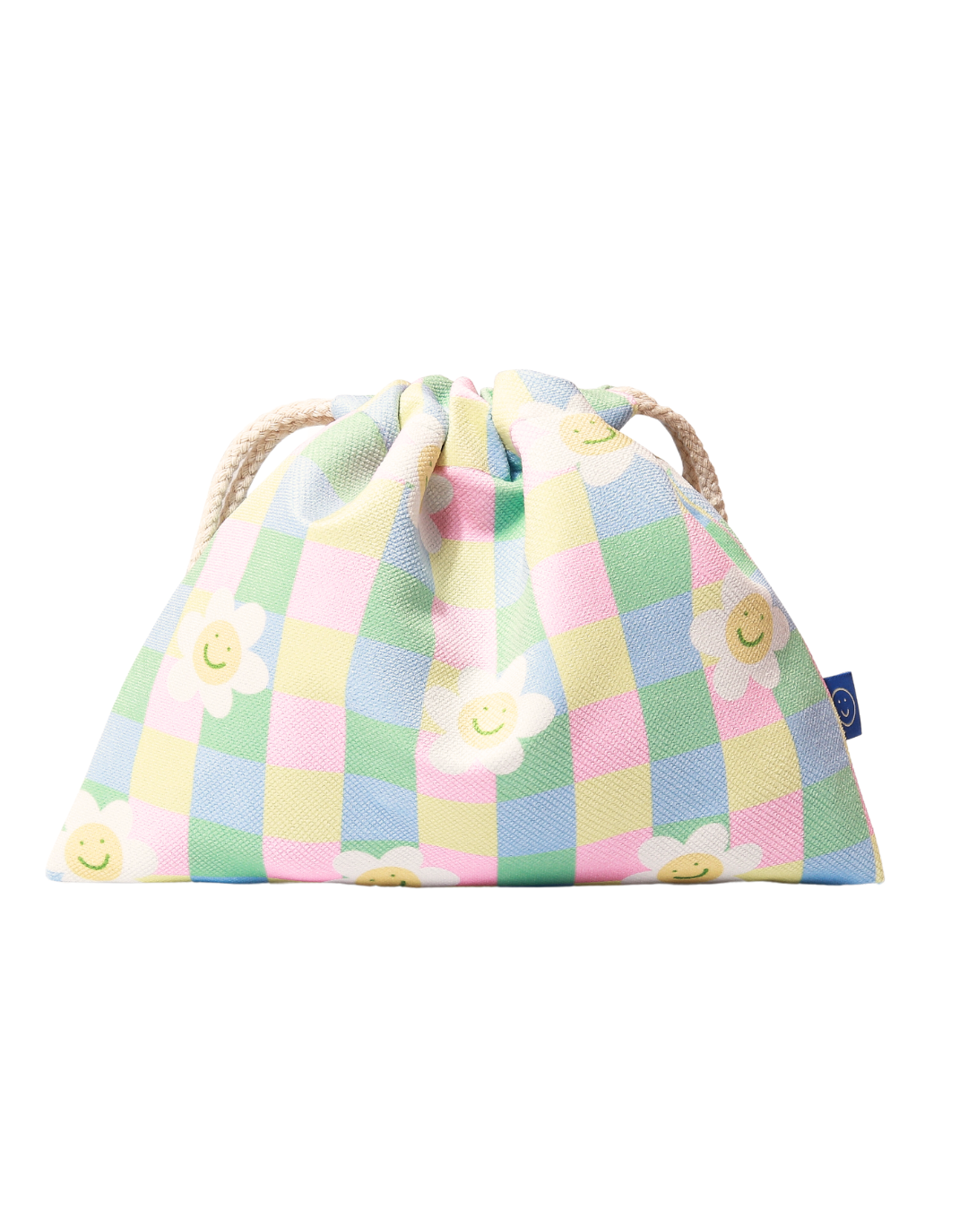 Light Checkered Flower Drawstring Pouch