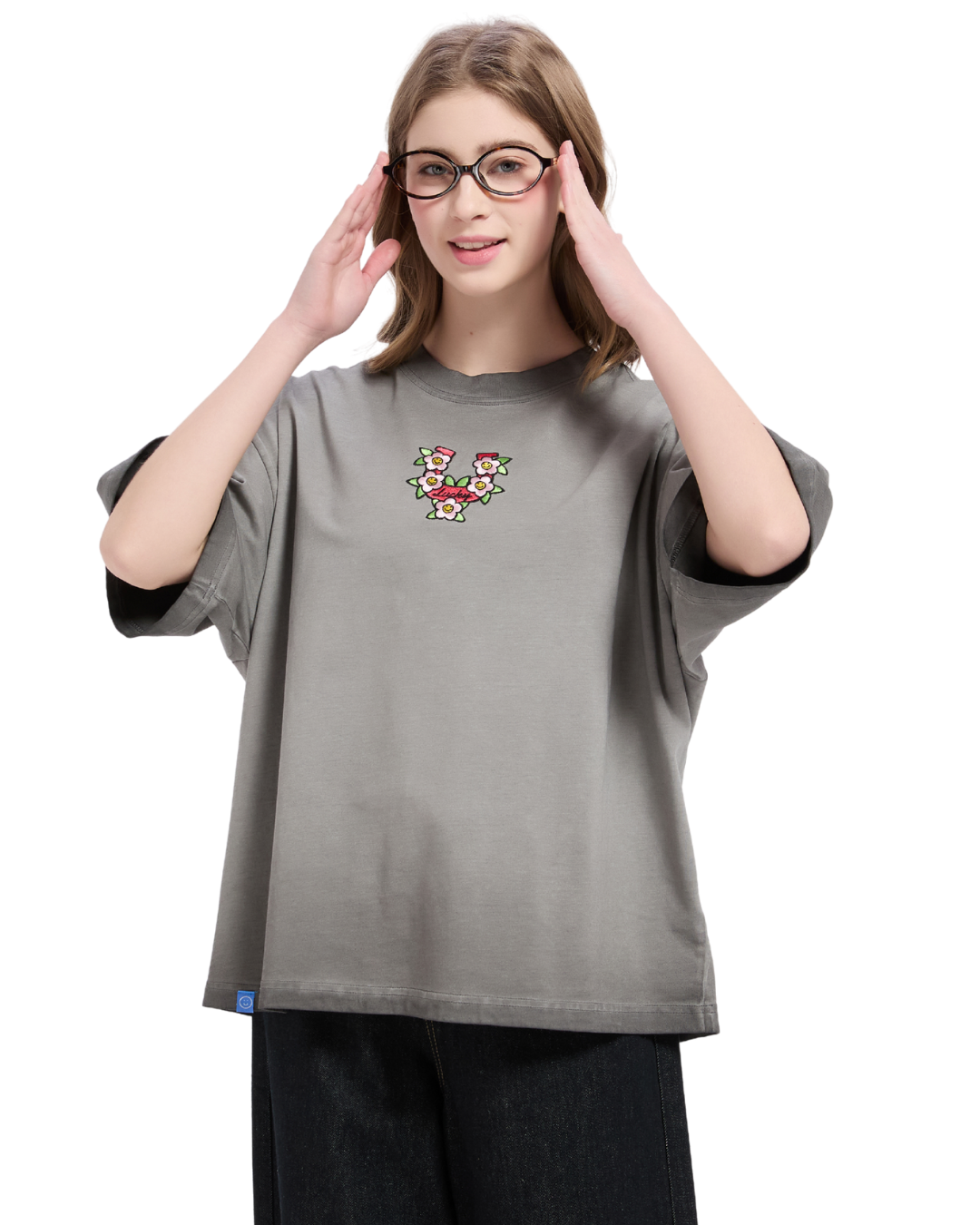 Horseshoe Embroidery Boxy Tee in Acidwash