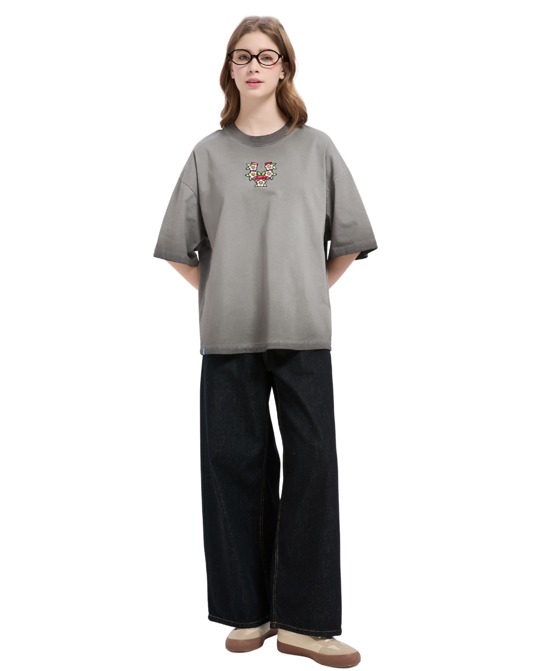 Horseshoe Embroidery Boxy Tee in Acidwash