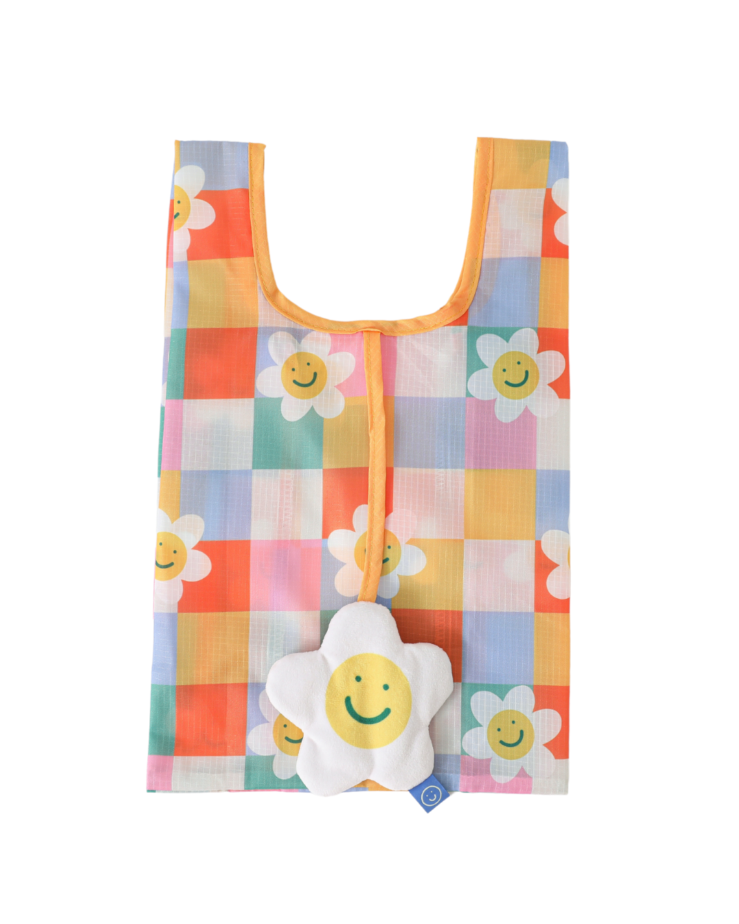 Checkered Flower Plushie Reusable Nylon Bag