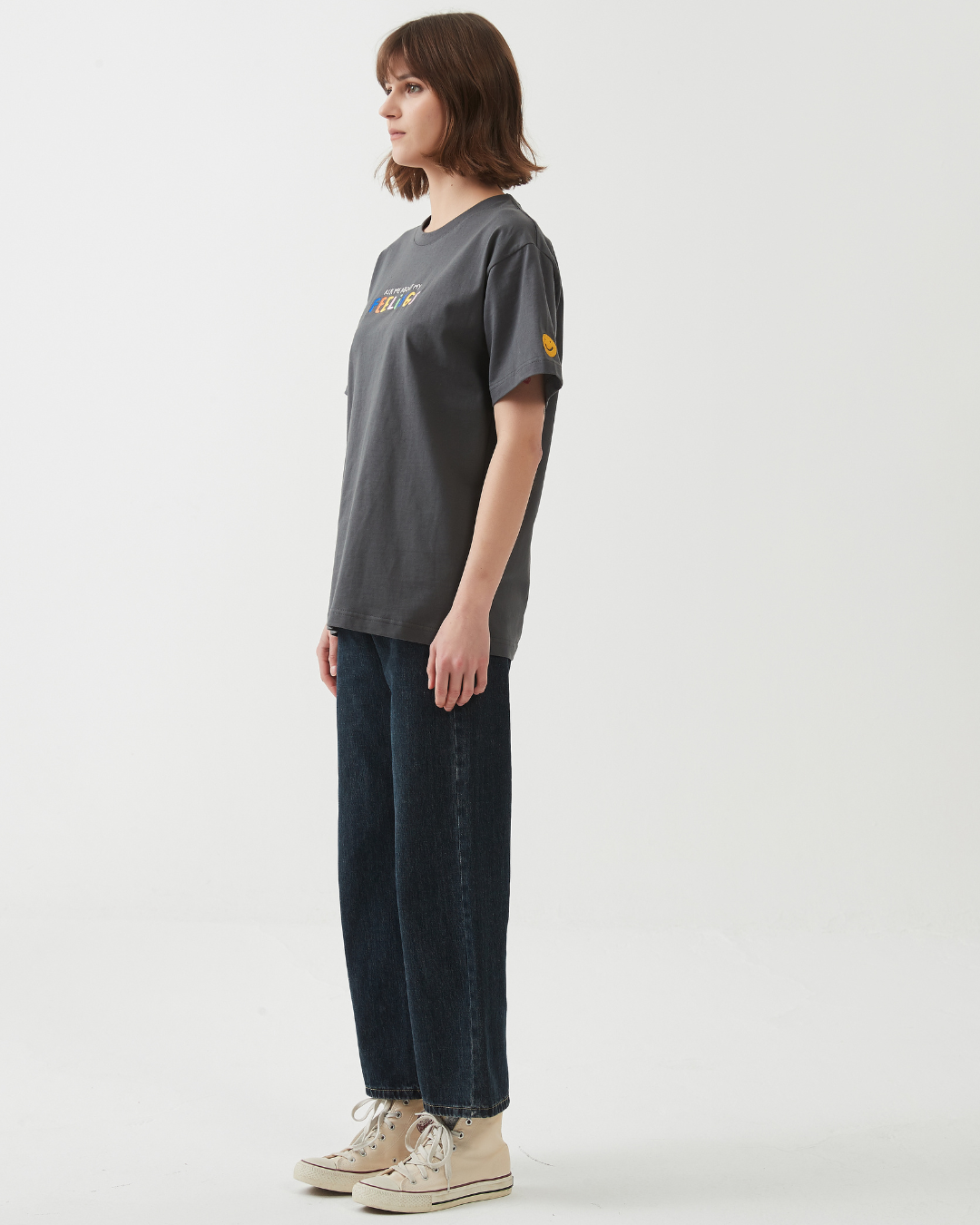 Ask Me About My Feelings Embroidery Oversized Tee In Grey