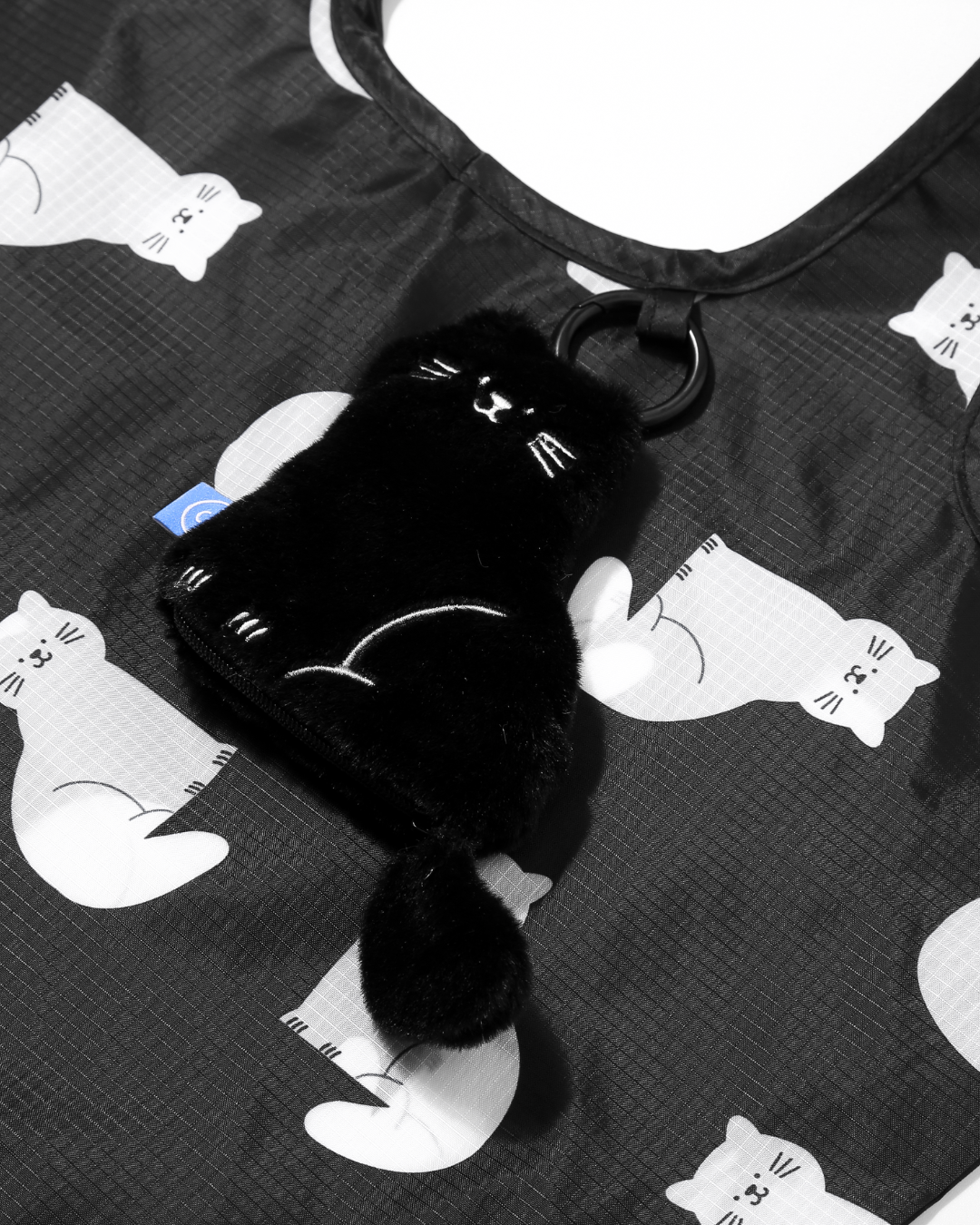 Black Cat Plushie Reusable Nylon Large Bag