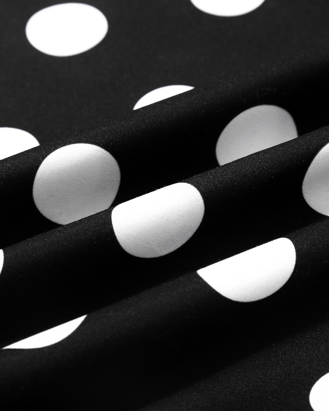 Close-up of black fabric with white polka dots