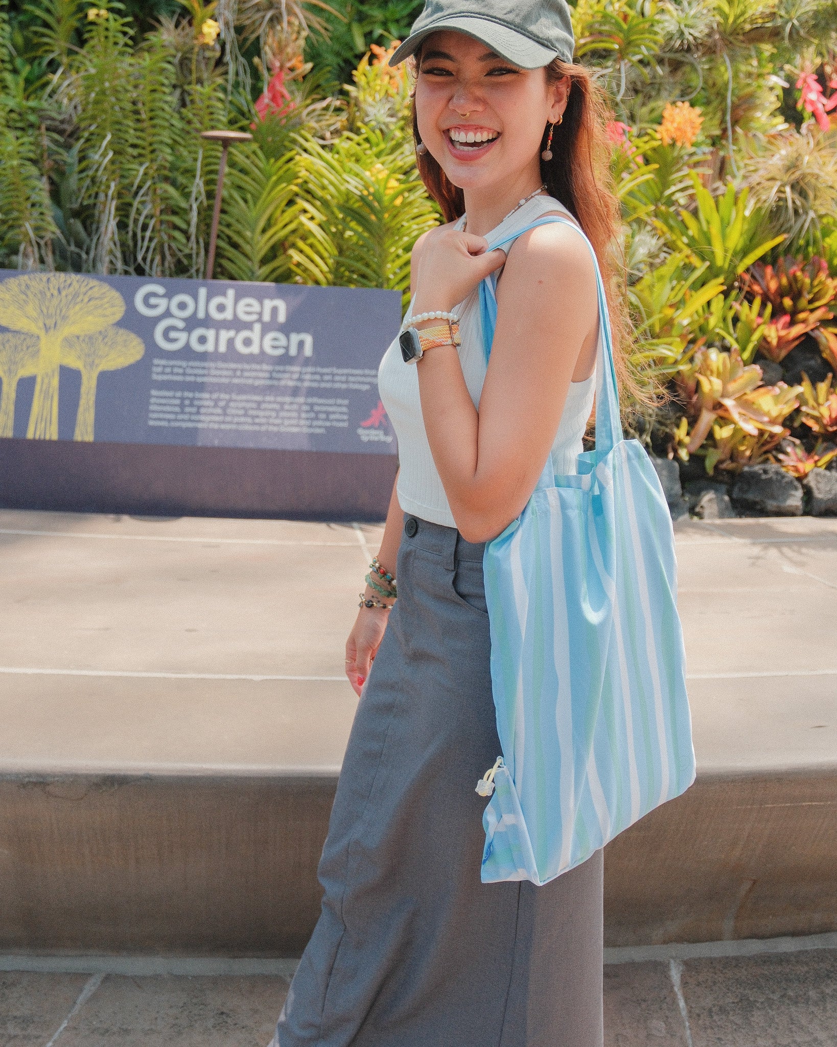Blue Striped Cornerstash Tote Bag