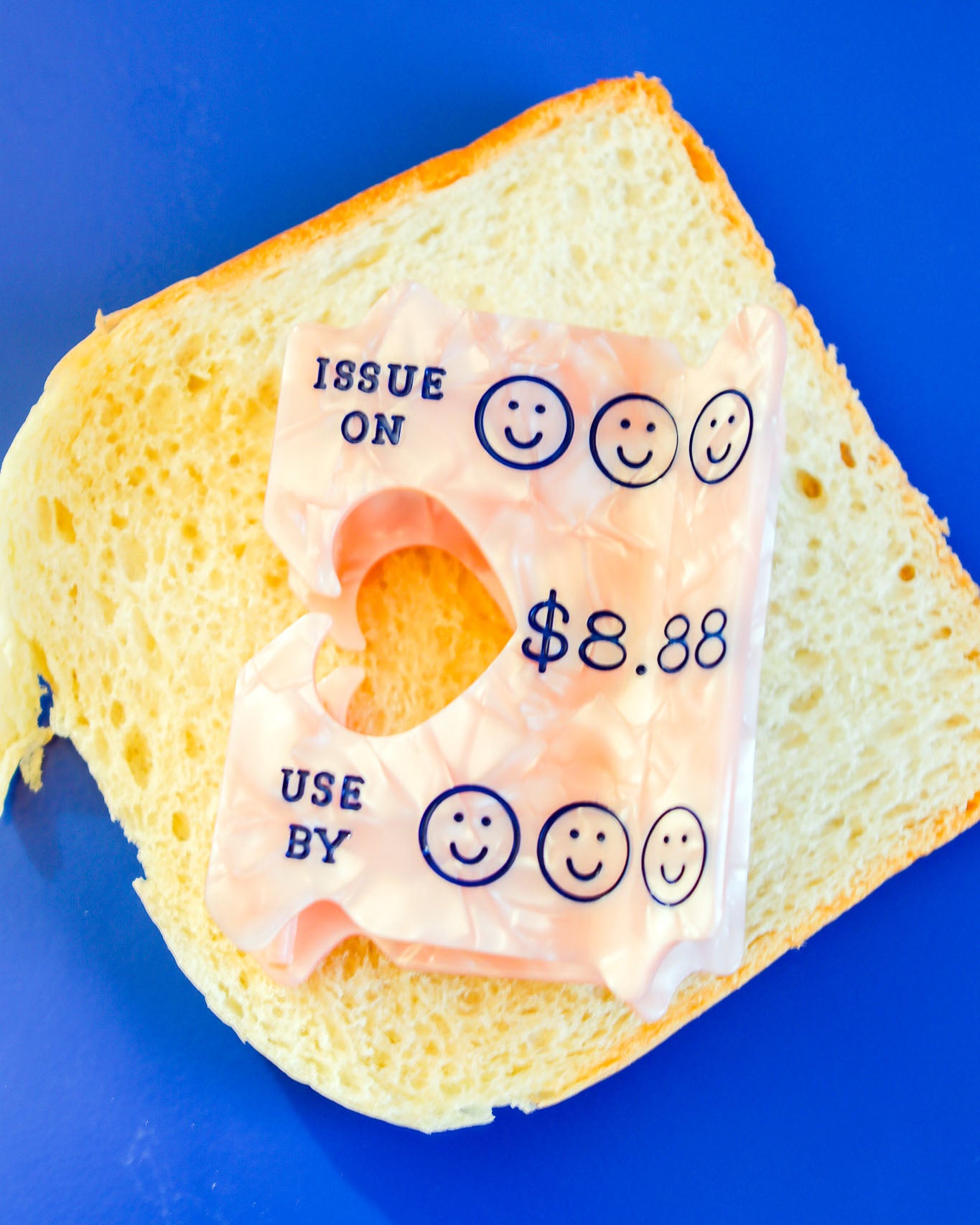 bread tag hair claw on a piece of bread