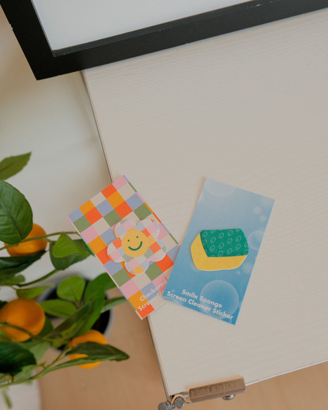 Checkered Flower Screen Cleaner Sticker