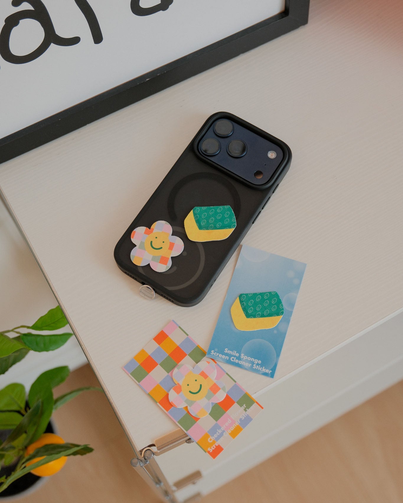 Checkered Flower Screen Cleaner Sticker