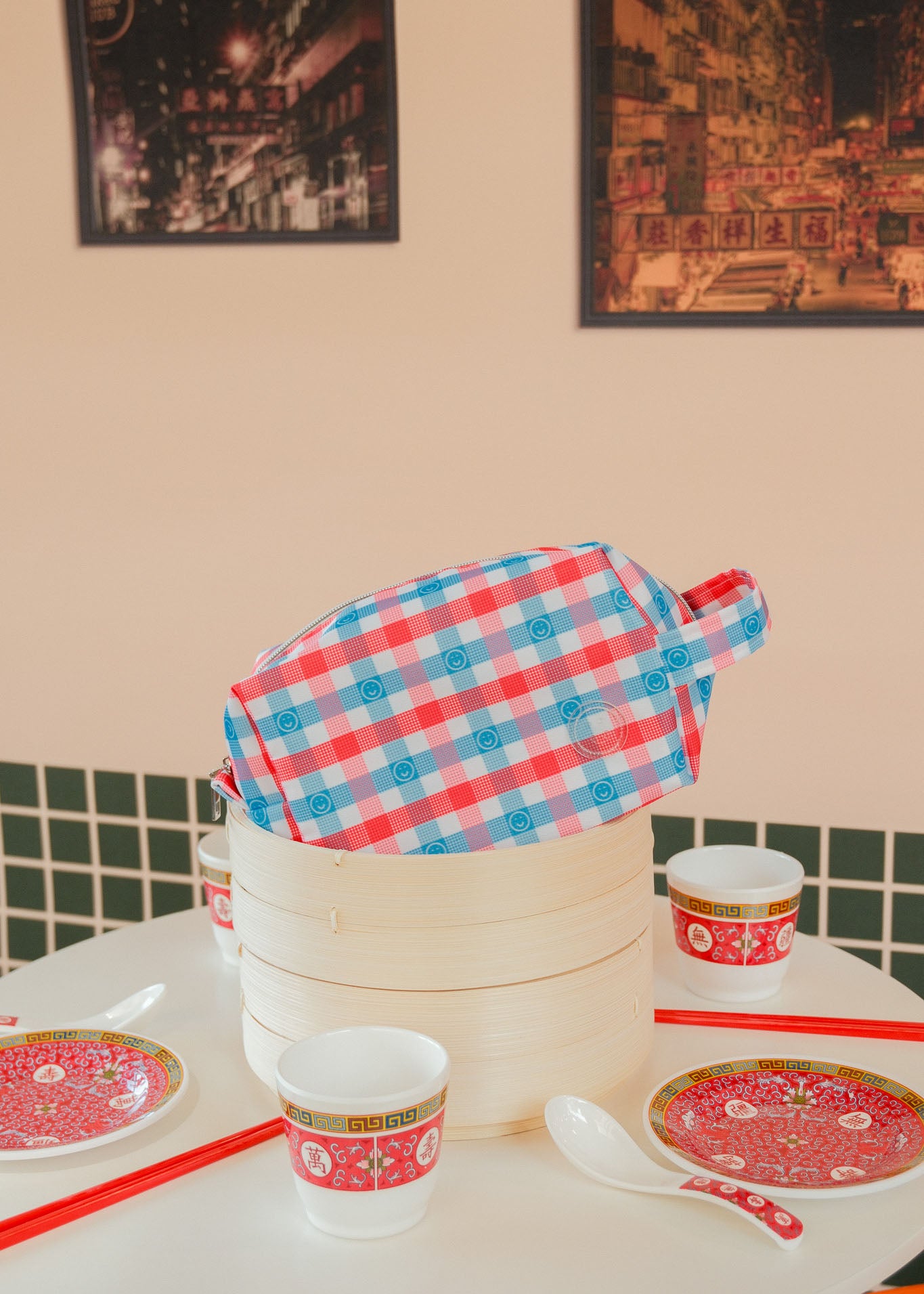 Red White Blue Checkered Big Pouch