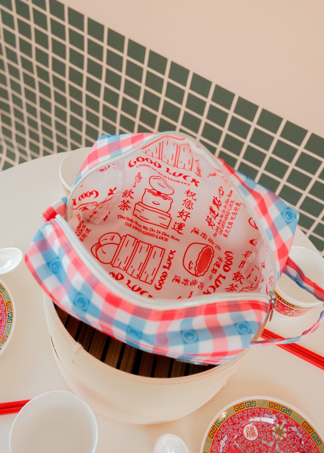 Red White Blue Checkered Big Pouch