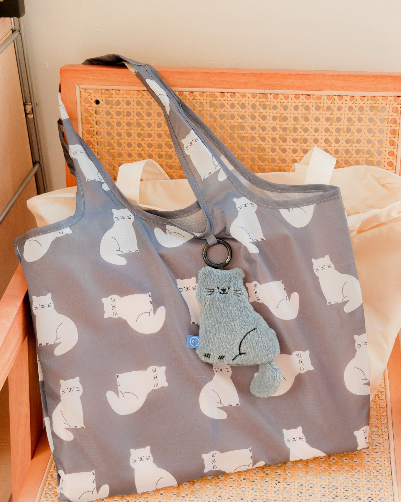 Grey Cat Plushie Reusable Large Bag