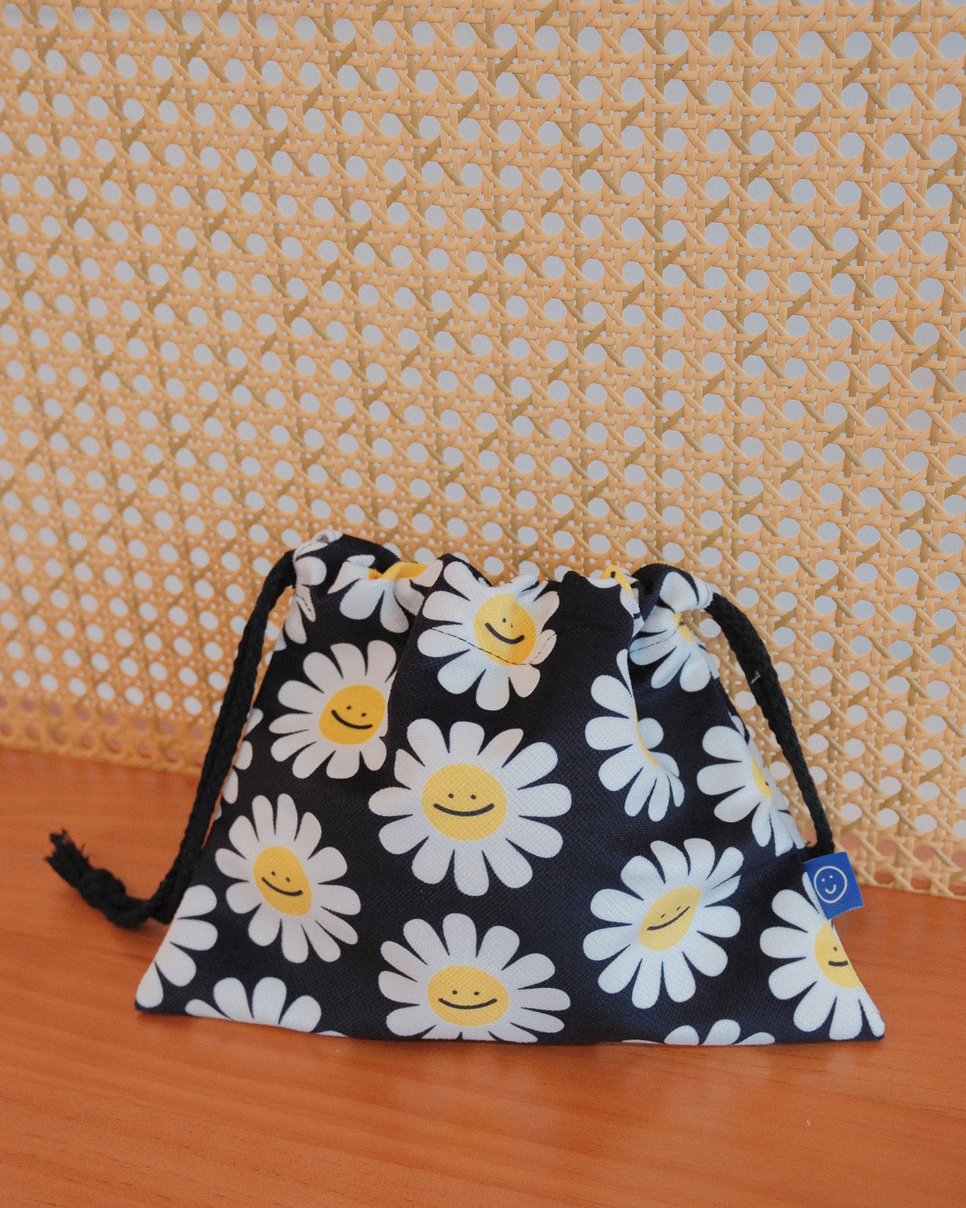 Black Daisy Drawstring Pouch
