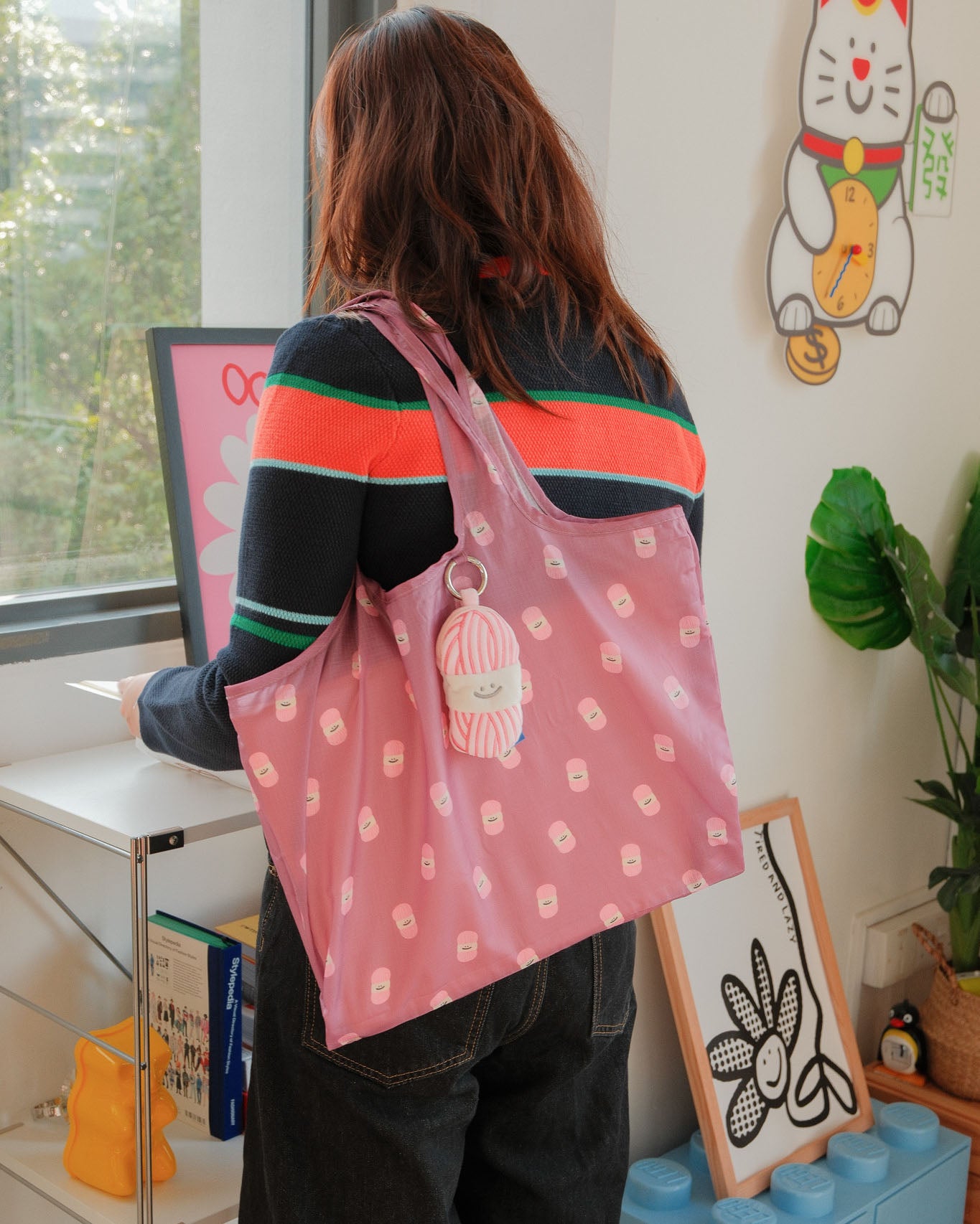 Pink Yarn Plushie Reusable Large Bag