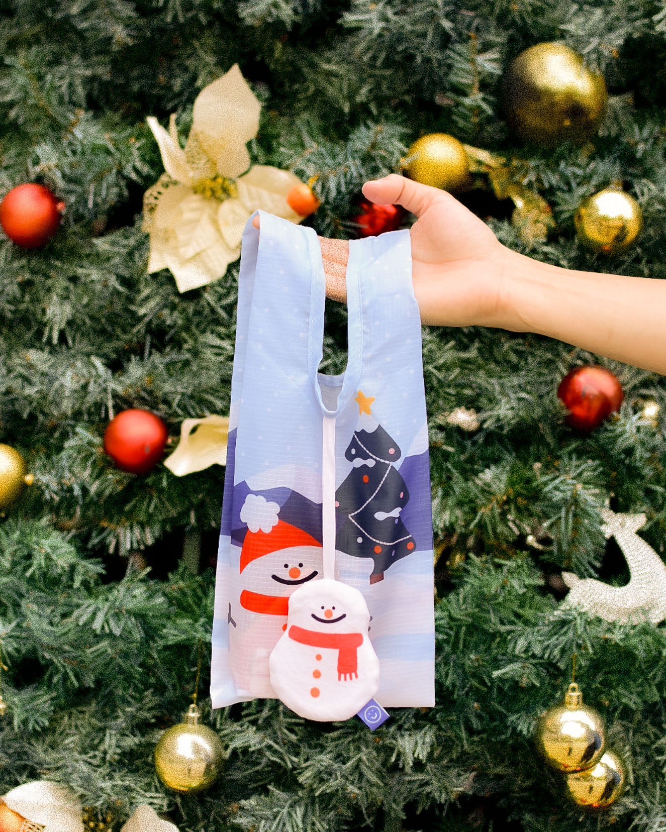 Snowman Small Plushie Reusable Nylon Bag