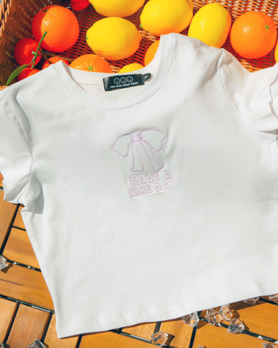 Ribbon Embroidery Baby Tee in White (Women)