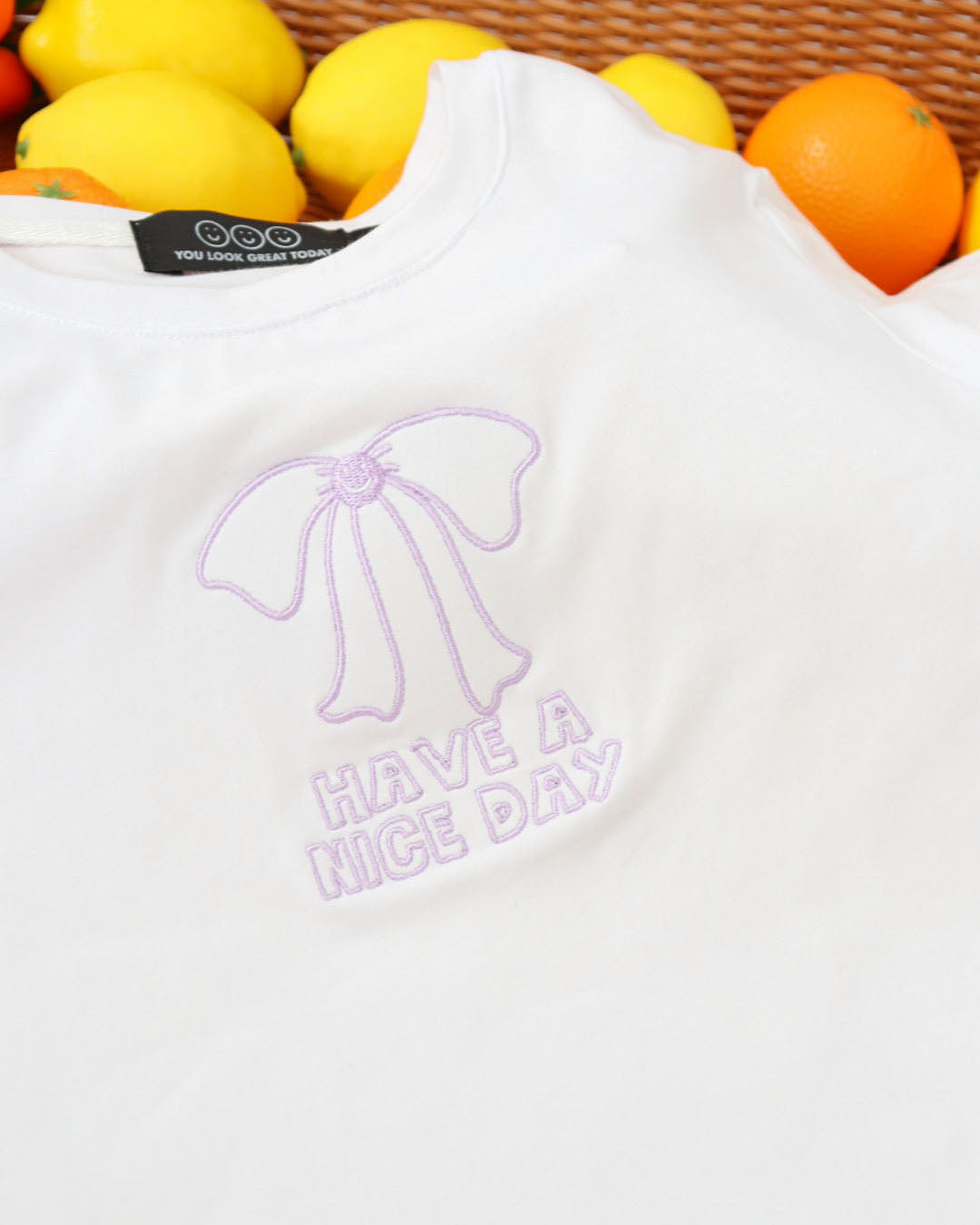 Ribbon Embroidery Baby Tee in White (Women)