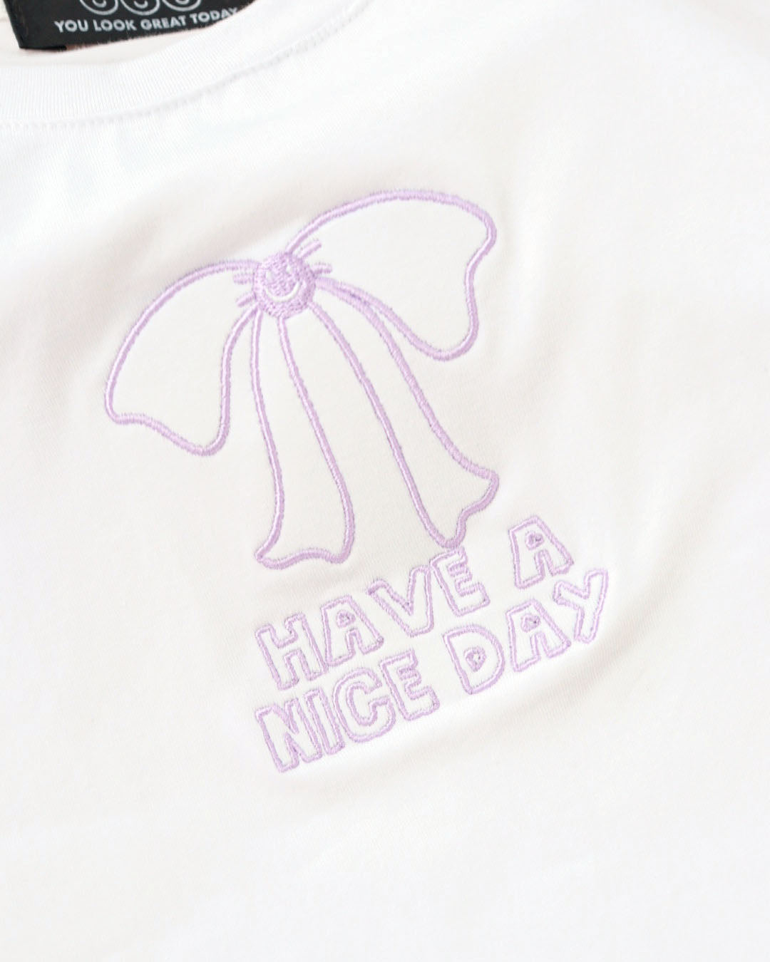 Ribbon Embroidery Baby Tee in White (Women)