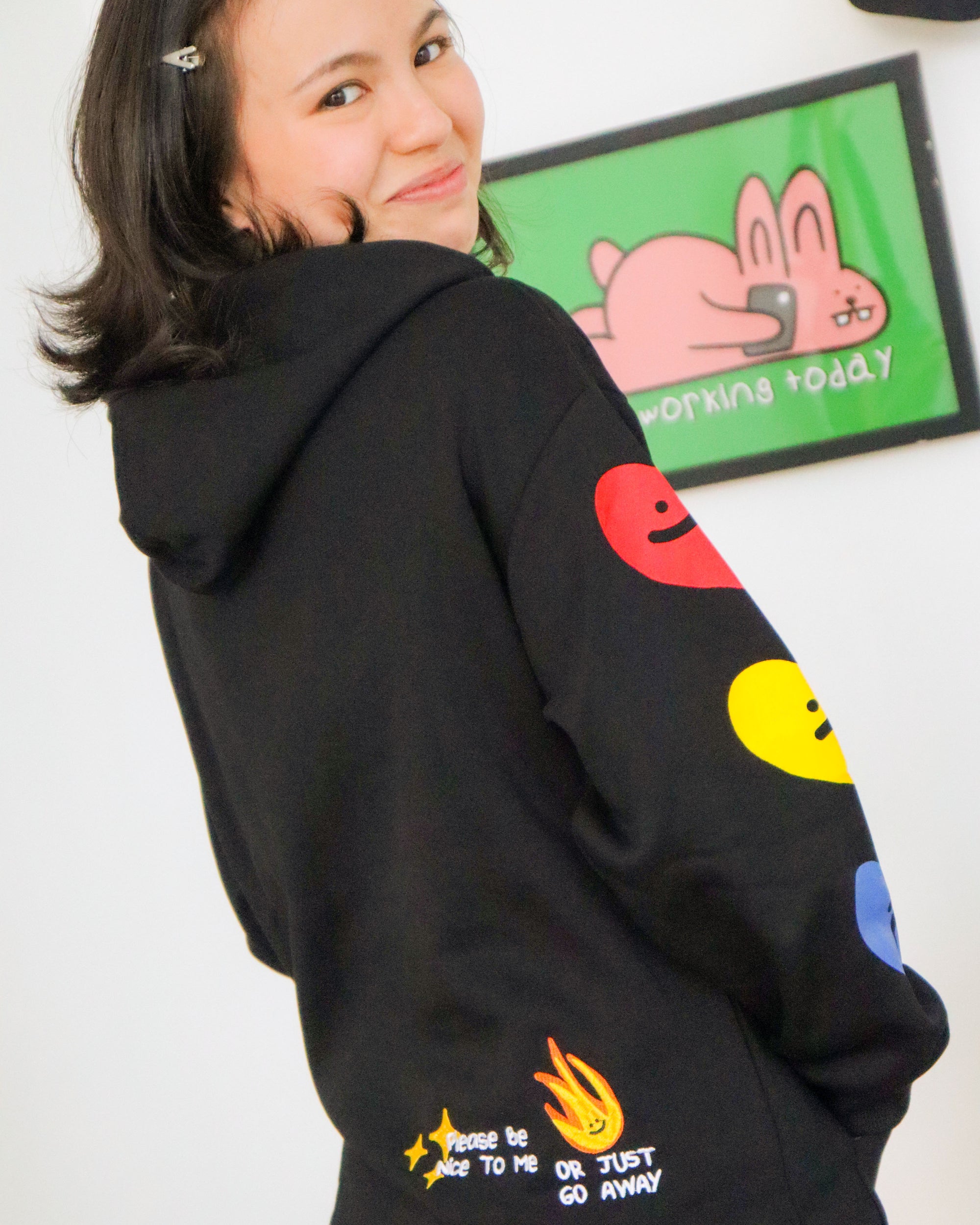 I Wear My Heart On my Sleeve Oversized Hoodie in Black