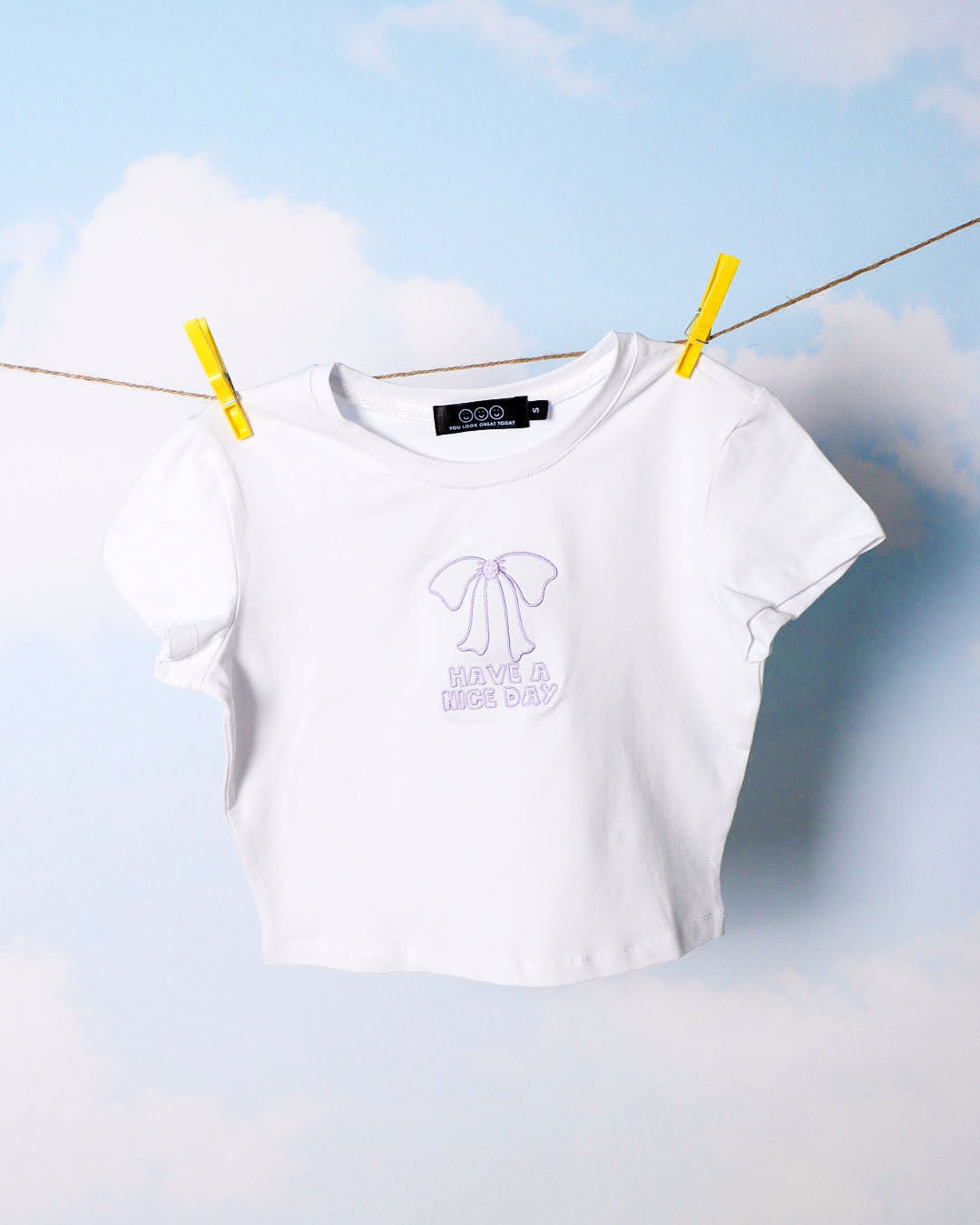 Ribbon Embroidery Baby Tee in White (Women)