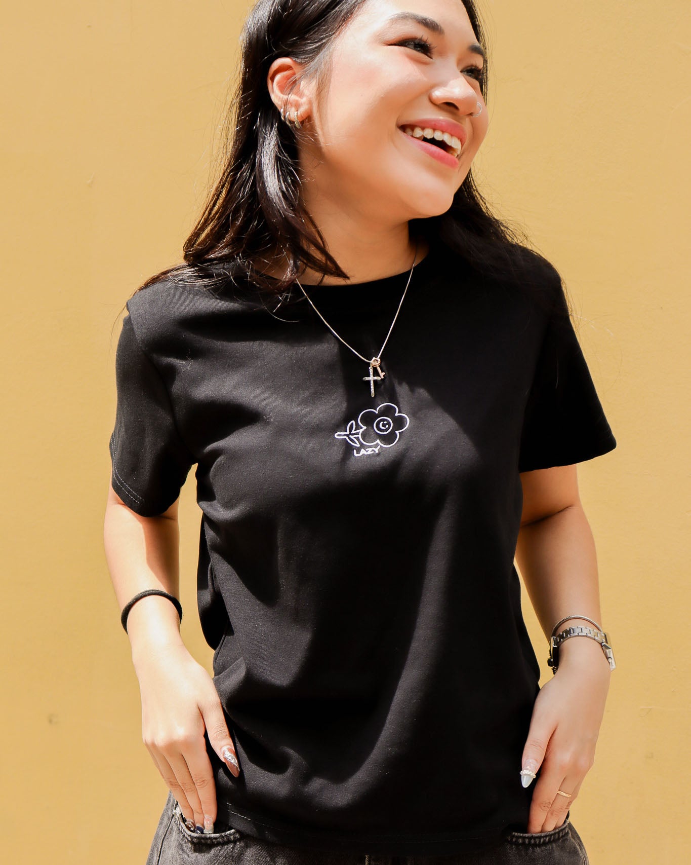 Lazy Flower Baby Tee in Black (Women)