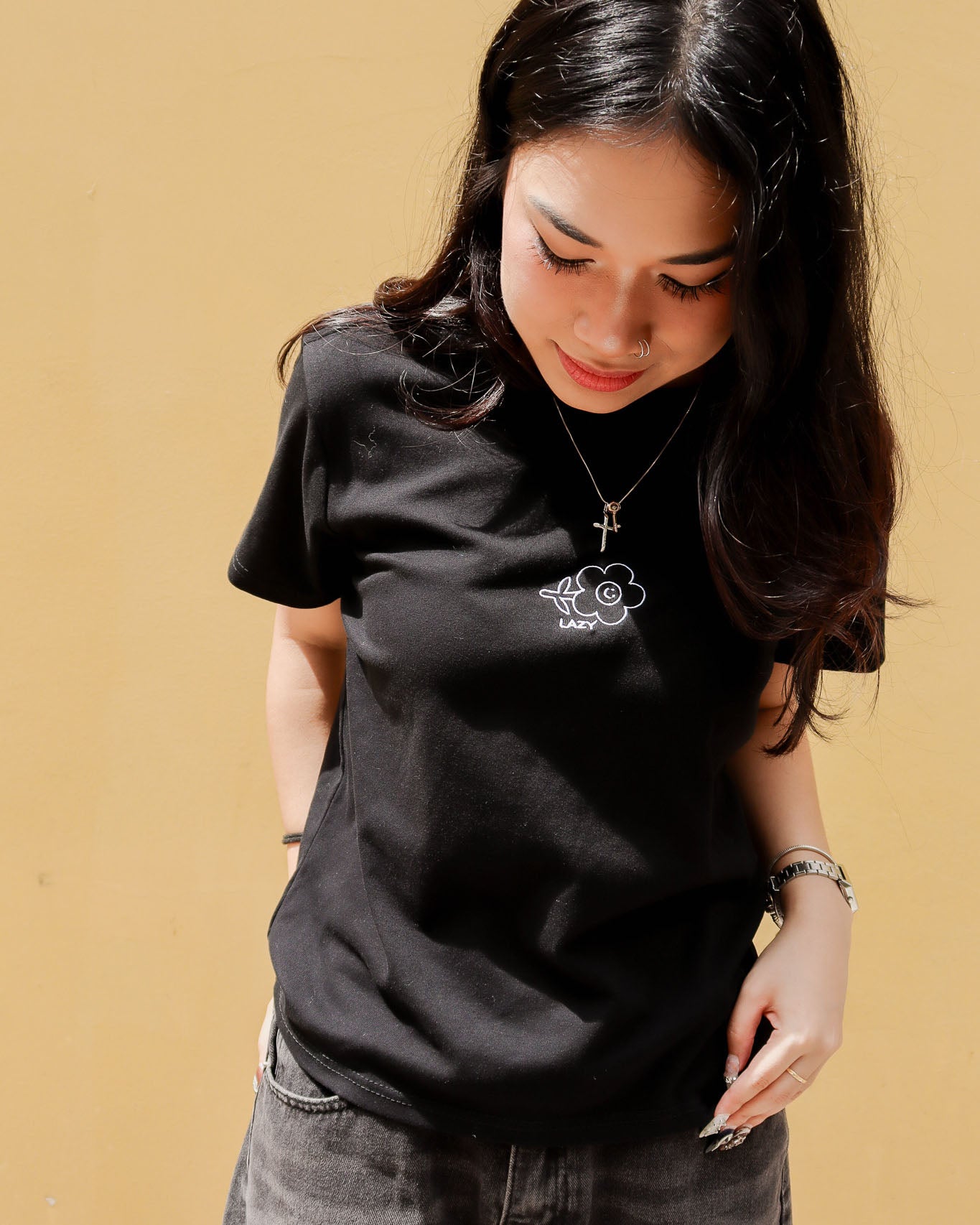 Lazy Flower Baby Tee in Black (Women)