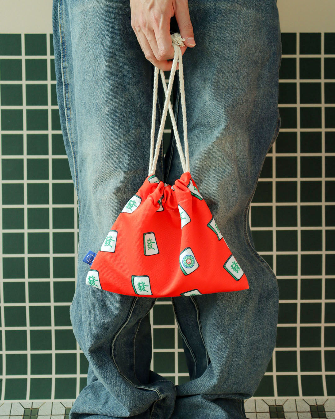 Mahjong Red Drawstring Pouch