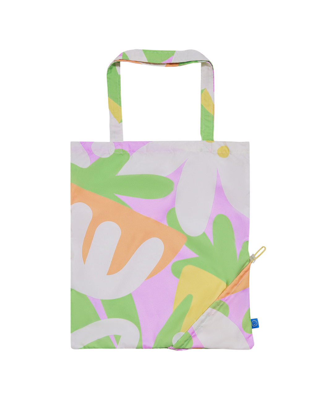 Tote bag with colorful leaf pattern on a white background