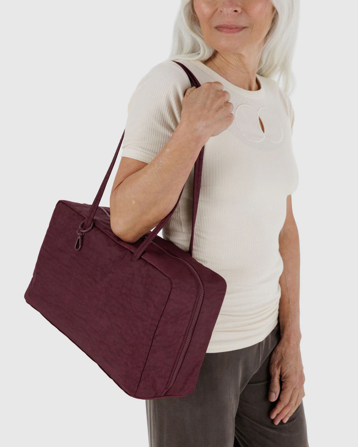 Medium Nylon Bowler Bag - Mahogany