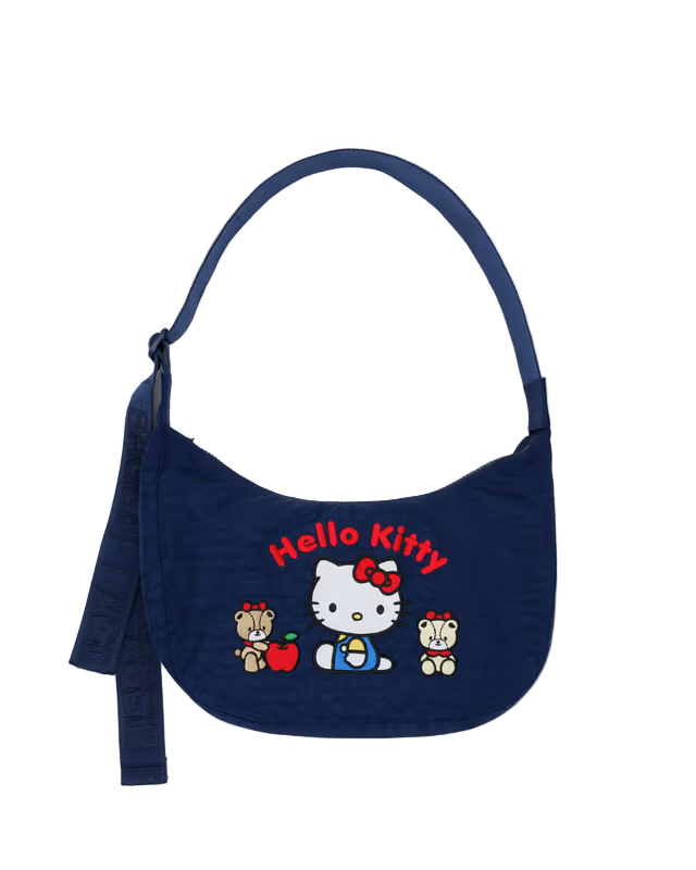 Medium Nylon Crescent Bag - Embroidered Hello Kitty & Teddy